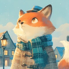 Clever fox in detective attire investigates community crimes, capturing attention with its sharp senses and resourcefulness. A must-have for animal detectives and urban wildlife enthusiasts alike! - obrazy, fototapety, plakaty