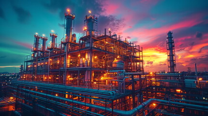 Fototapeta premium Nighttime Illumination of an Oil Refinery