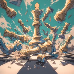 Masterful Checkmate Illustration: A Chessboard Battle Won with Style and Grace - obrazy, fototapety, plakaty