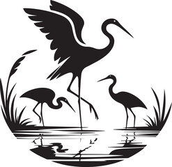 Egret Bird Silhouette , illustration
