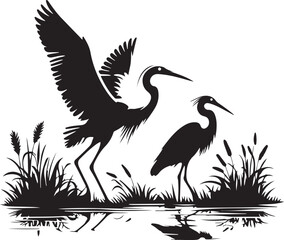Egret Bird Silhouette , illustration