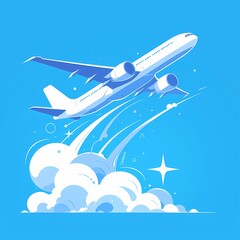 Elegant Aircraft Graphic Flying Above Cloudy Skies - Perfect for Travel and Adventure Marketing