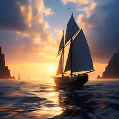 Deurstickers sailboat in the sea, ai-generatet © Dr. N. Lange