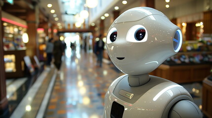 Fototapeta premium Robot Standing in Hallway