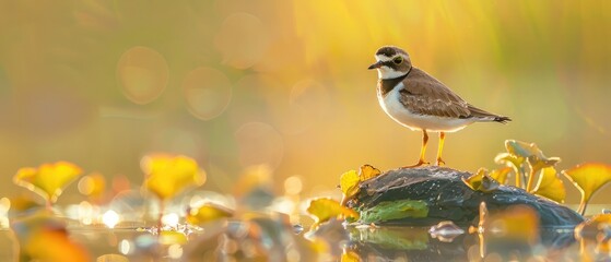 The cutest birds of wetlands. Colorful nature background. Little Ringed Plover. Charadrius dubius....