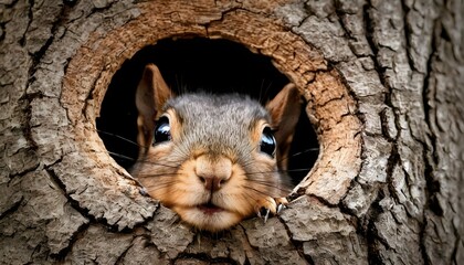 A Squirrel Peering Out From A Hollow Tree  2
