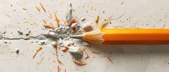 A powerful image of a pencil breaking through a wall, representing the breakthrough power of education, - obrazy, fototapety, plakaty