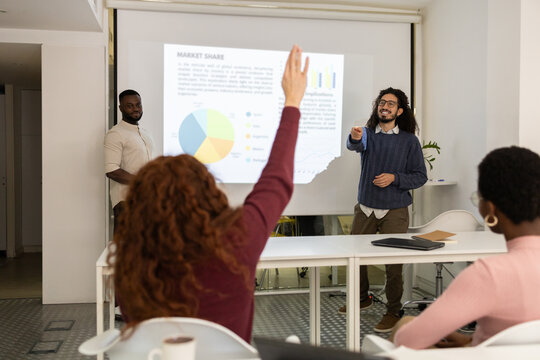Business presentation with a diverse team in the office