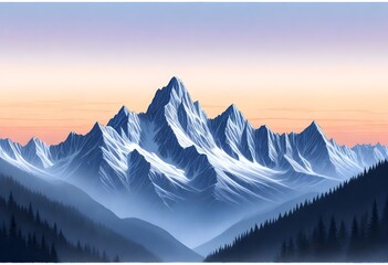 fantasy Serene mountain range at sunset majestic p (5) - obrazy, fototapety, plakaty