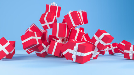 Red giftboxes on a blue background - 774036339