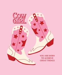 Vector retro cowgirl boots howdy cowboy western wild west