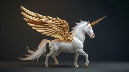 3D render icon A unicorn with golden wings icon 3d business - obrazy, fototapety, plakaty