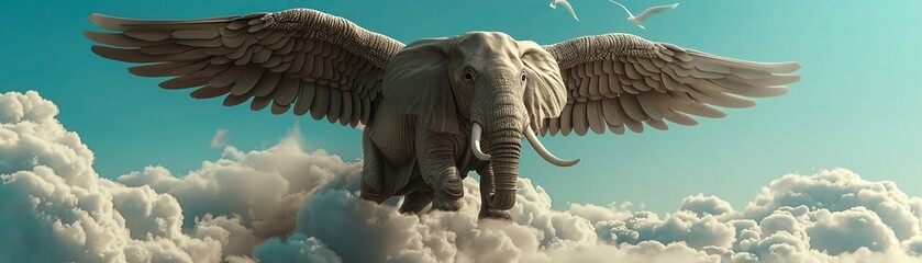 Fototapeta premium icon An elephant with wings flying in the sky icon