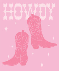 Vector retro cowgirl boots howdy cowboy western wild west