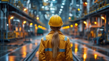 Woman Wearing Hard Hat and Yellow Jacket at Worksite - 774038112