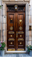 Fototapeta na wymiar Ornate wood/gold door in Spain, Andalucia.