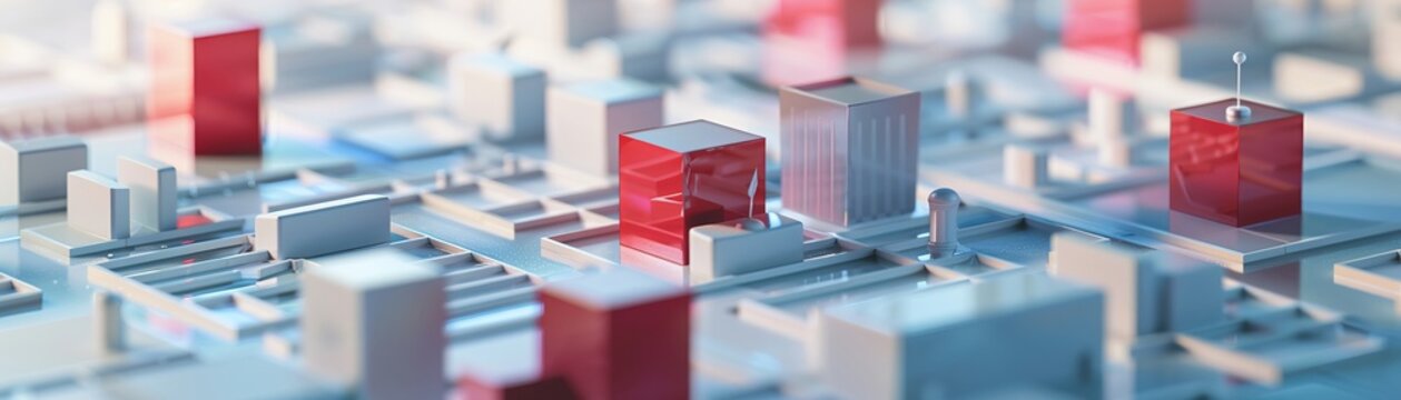 3D render icon Box plot with miniature buildings representing company sizes on a map icon 3d vision