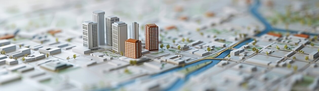 icon Box plot with miniature buildings representing company sizes on a map icon vision