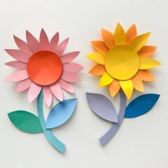Obraz premium Multicolored flowers made of colored paper, kids crafts, children's art.