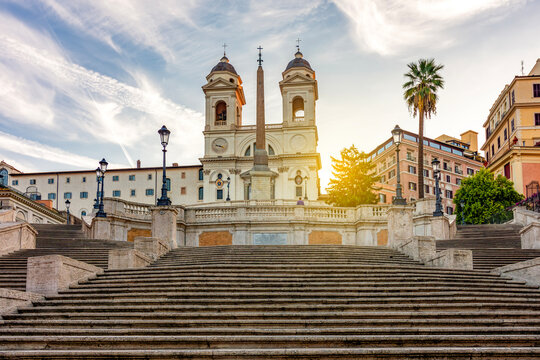Spanish steps and Trinita dei Monti church in Rome, Italy