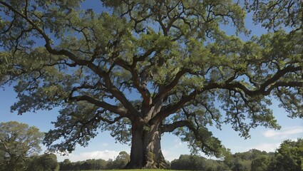 Fototapeta premium A towering oak tree with branches reaching for the sky
