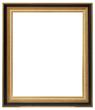 Black picture frame with gold insert on a transparent background, in PNG format.