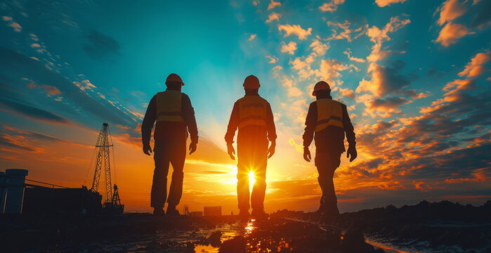Three Men Standing in Front of a Sunset