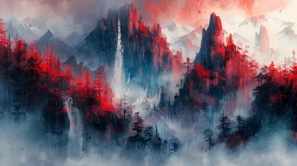 Fotobehang Spectacular abstract landscape inspired by thrilling adventures and timeless samurai tales. © taelefoto