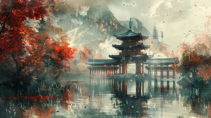 Abstract adventure setting with a touch of samurai elegance, inviting viewers on a journey of discovery.