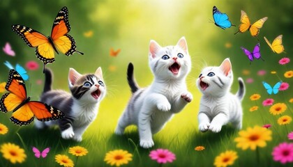 digital painting Playful Scene of Kittens Chasing  (10)
