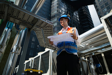 Engineers inspect the completed air conditioning and water systems to continue verifying their...