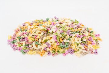 Vegetable butterfly noodles on white background