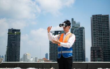 Engineers use VR machines to inspect completed air conditioning and water systems before testing...