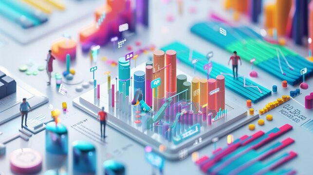 icon Scatter plot with cute creatures interacting on a solid background icon business