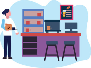 A girl carries a tray of coffee