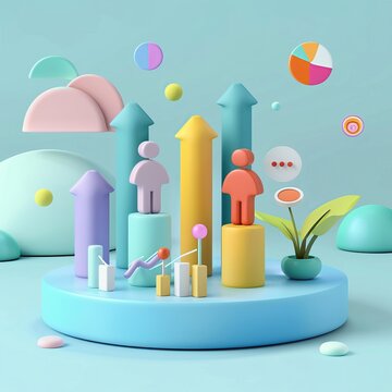icon Scatter plot with cute creatures interacting on a solid background icon business