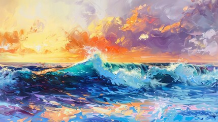 Modern Impressionism, modernism, and marinism oil painting showing waves on canvas.