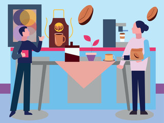 The boy is talking to the waitress.