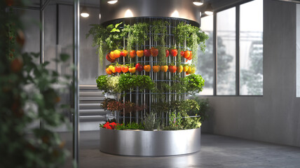 Vertical garden with assorted plants and vegetables.