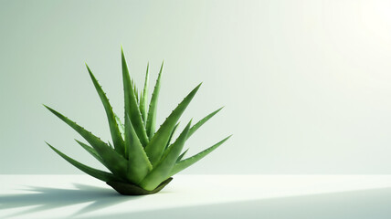 Aloe Vera plant on a clean white surface with a shadow.
