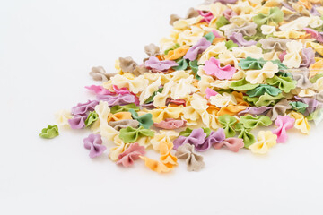 Vegetable butterfly noodles on white background