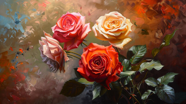 A painting of roses on canvas in oil