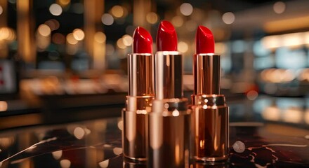 Realistic lipstick mockup on table in luxury store