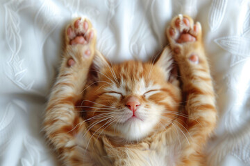 Adorable Ginger Kitten Sleeping Peacefully with Paws Up