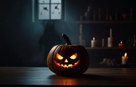 Halloween pumpkin on a dark background, horror pumpkin video, AI Generative