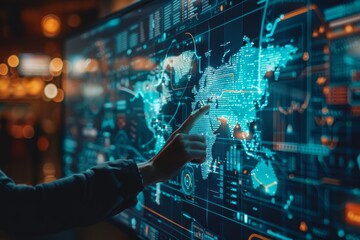 Illuminated Digital World Map Interface Technology Concept