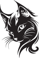 Elegant and mysterious feline silhouette illustration for modern home decor and cat lovers. Bold contrast and sleek design with cat eyes and minimalist style