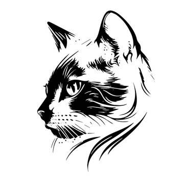 Beautiful and elegant black and white feline illustration in a contemporary. Digital style with intricate detail and decorative elements