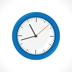 Analog clock flat vector illustration isolated on white background. Symbol of time