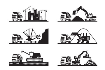 Dump trucks for different industries - vector illustration